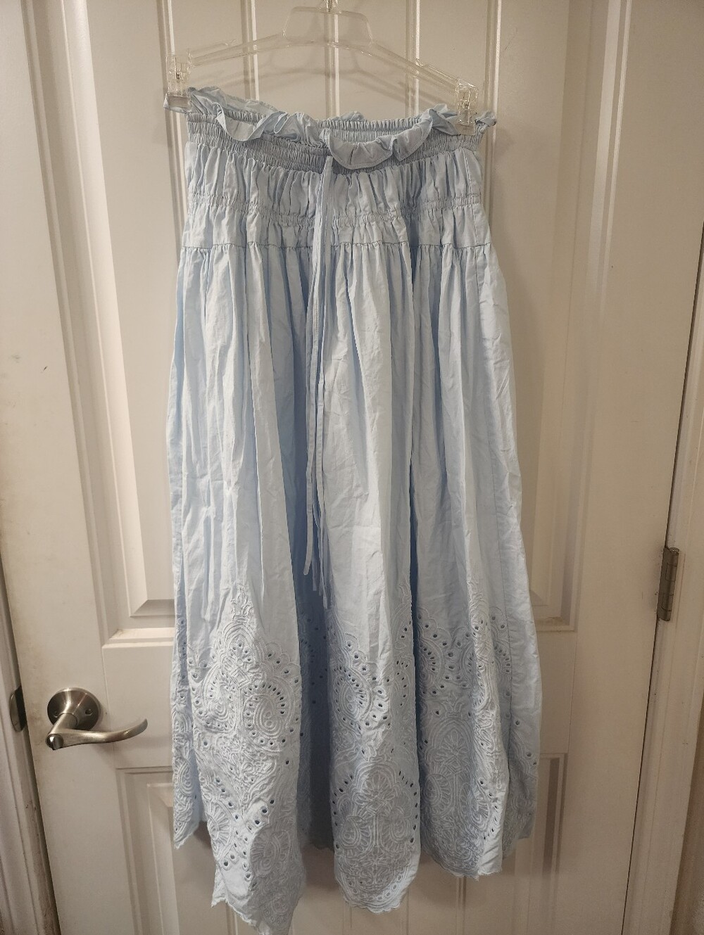 Sofie The Label Sky Blue Eyelet Smocked Maxi Skirt Paperbag Waist XS - Picture 3 of 3